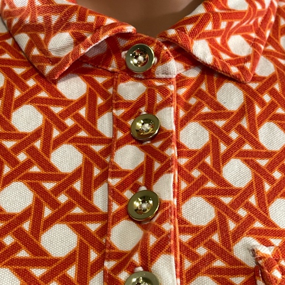 *Talbots women’s Orange Geometry Print collared Shirt Sz MP - Picture 6 of 12